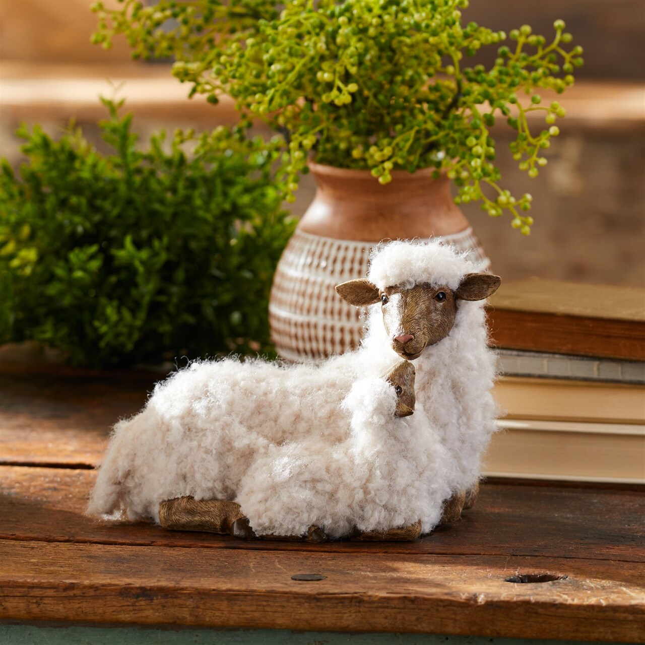 Melrose Furry Sheep with Lamb Figurines - 11.25" - White and Beige